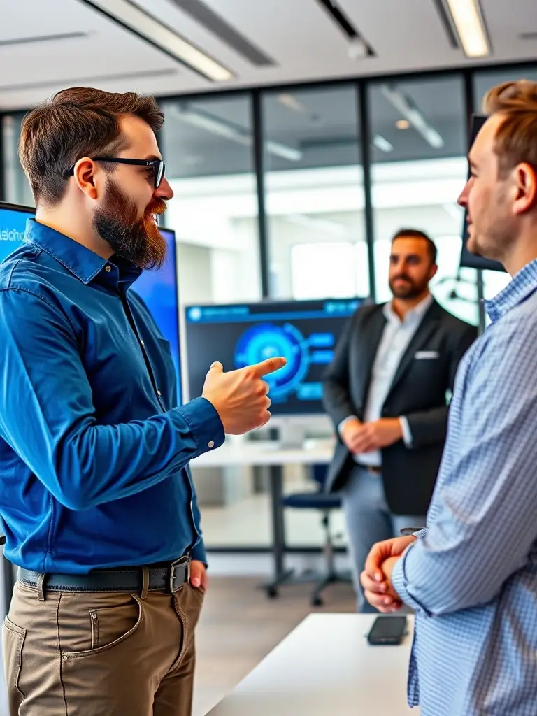 A blockchain developer explaining the benefits of distributed ledger technology to a client, emphasizing security and transparency.
