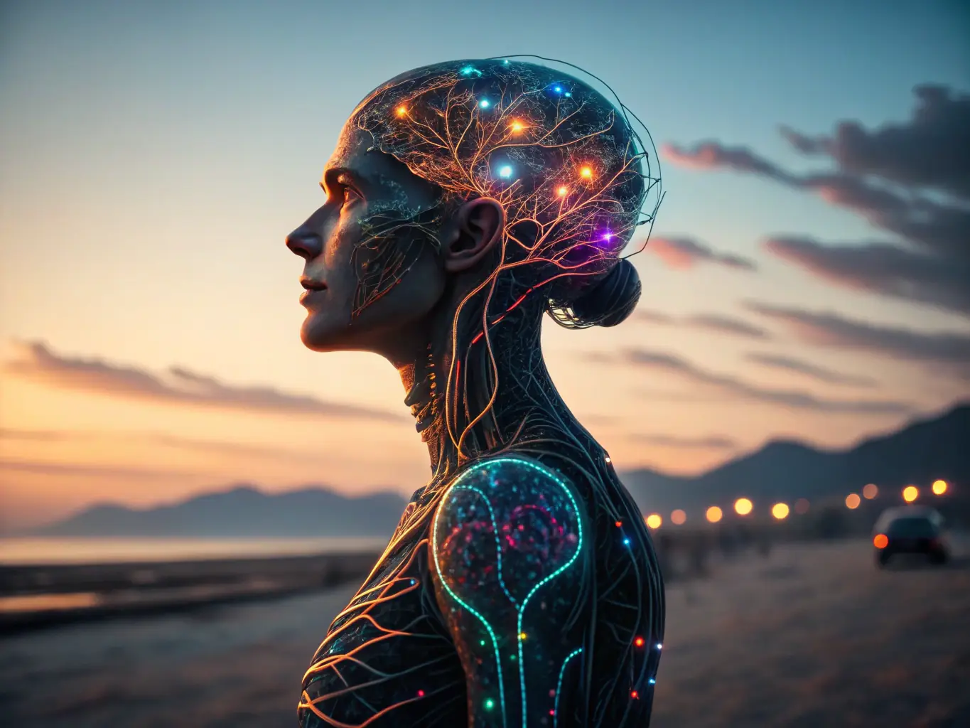 An image depicting AI technology in action, such as a neural network processing data, or a machine learning algorithm optimizing a process, highlighting the power and potential of AI.